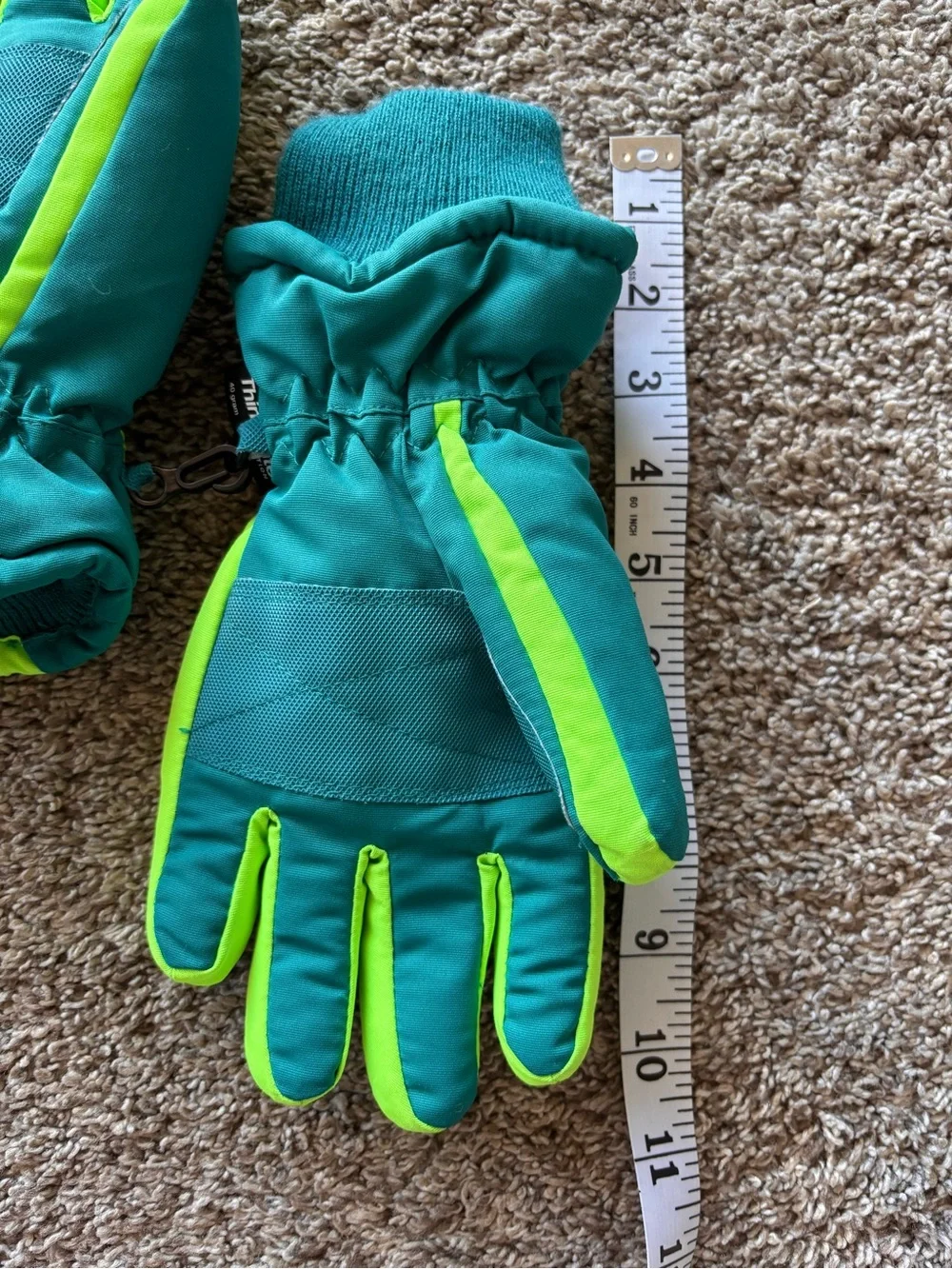 Water resistant Winter Gloves - Teal and Green insulated youth size thinsulate
